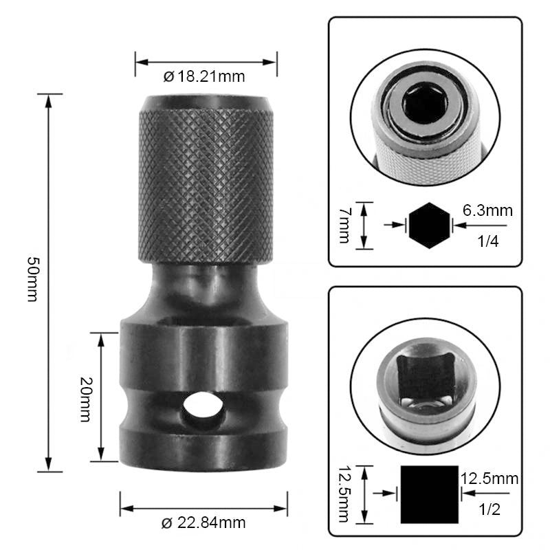 Stecknuss-Adapter 1/2-Zoll-Vierkantantantrieb auf 1/4-Zoll-Sechskantschaft